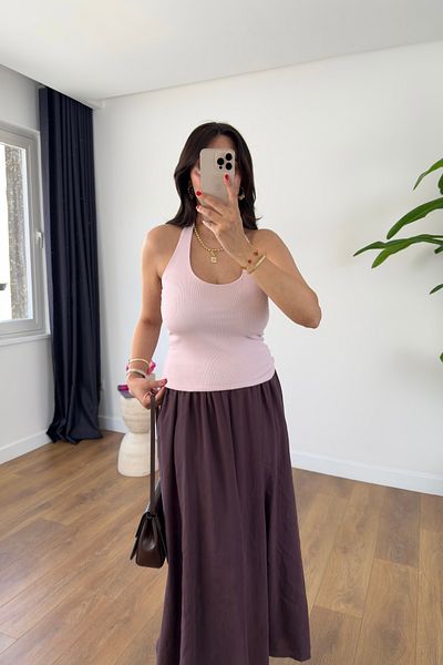 BİRCANÇİL Rox Pink Ribbed Undershirt with Neck Strap Detail