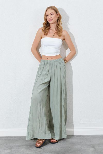 TENA Women's Wide Leg Wrinkled Trousers with Elastic Waist