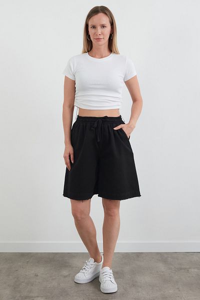 Fulla Moda Tasseled Gabardine Shorts with Tie Waist