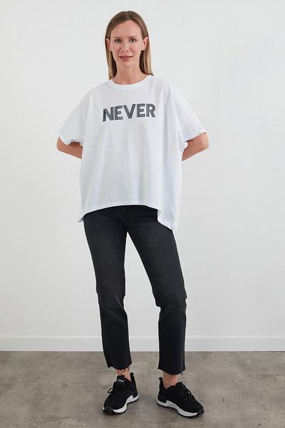 Fulla Moda Tricou supradimensionat cu inscripție Never