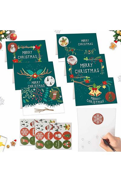 SUNSHINE Set of 12 greeting cards, 12 envelopes and 1 sheet of stickers for Sunshine Christmas, 10 x 15 cm