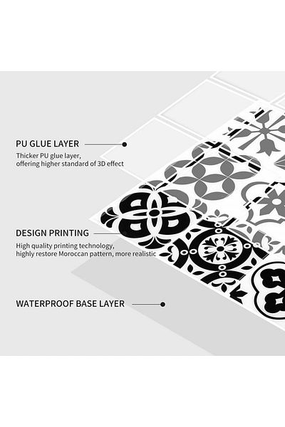 Morcart wallpaper, 6 pieces, vinyl, black/white, 30.5 x 30.5 cm