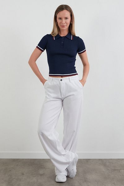 Fulla Moda Πλεκτή μπλούζα με ριγέ κοτσίδα πόλο