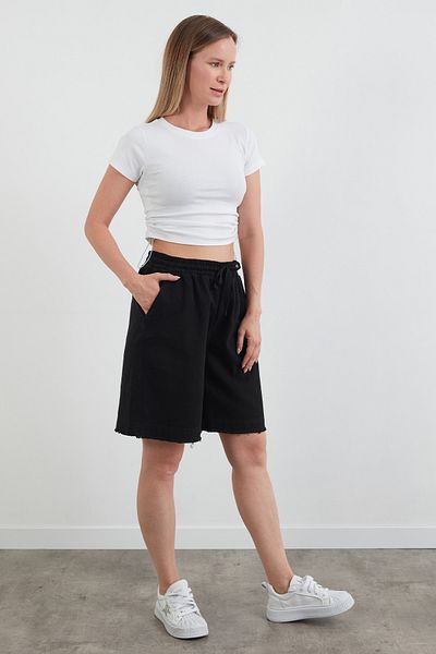 Fulla Moda Tasseled Gabardine Shorts with Tie Waist