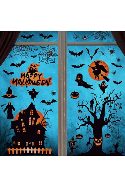 Voqeen Set de 100 de autocolante pentru ferestre Halloween Voqeen, PVC, negru/portocaliu