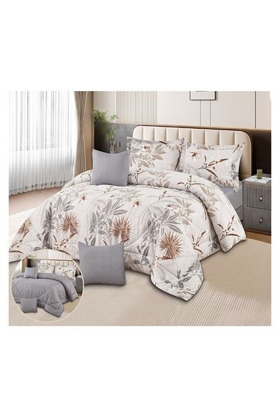 smart home Double-sided comforter set, 6-piece bedspread, 6-piece filling comforter, 100% microfiber comforter, 230 x 250 cm