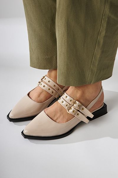 Limoya Siran Beige Patent Leather Double Strap Women's Sandals