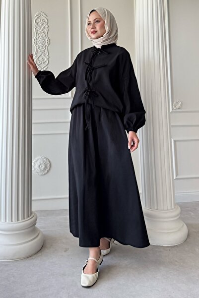 InStyle Black Suit with Tie Detail Skirt