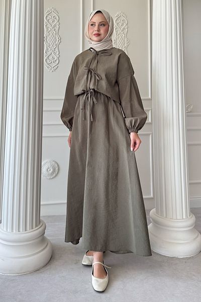 InStyle Khaki Suit with Tie Detail Skirt