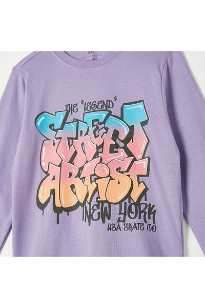Juniors Printed Crew Neck T-Shirt With Long Sleeves