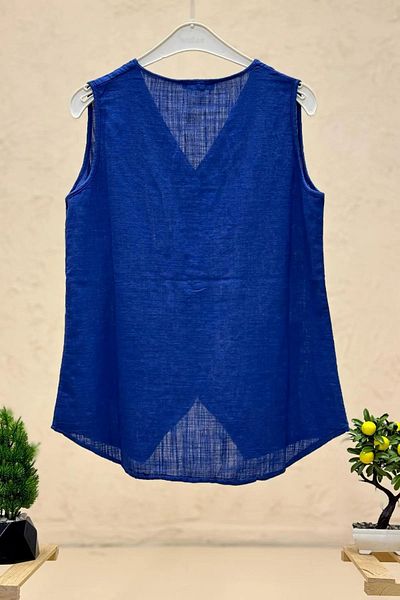 GÜLDEN KATRAN V-Neck Buttoned Linen Vest