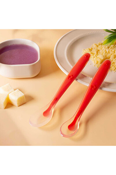 Choice11 طقم ملاعق سيليكون للأطفال مكون من قطعتين باللون الأحمر، طقم ملاعق تع...