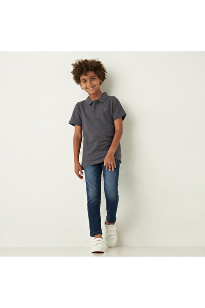 Juniors Solid Polo T-Shirt With Short Sleeves And Button Closure