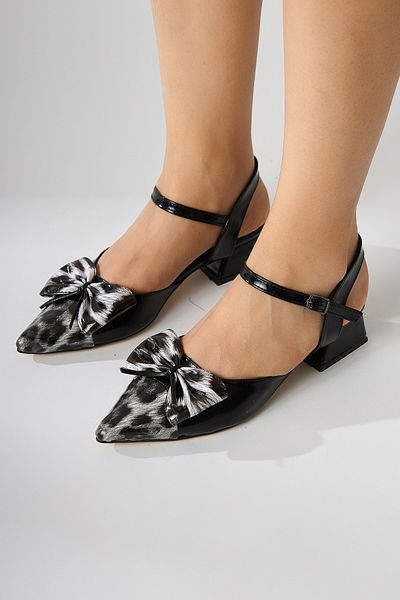 Limoya Silvia Black Ankle Strap Leopard Bow Women's Sandals