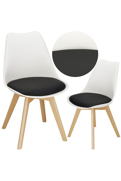 SERSIMO Set 4 scaune dining Verdhe pentru bucatarie cu perna tapitata cu piele ecologica, 44x82cm, alb negru
