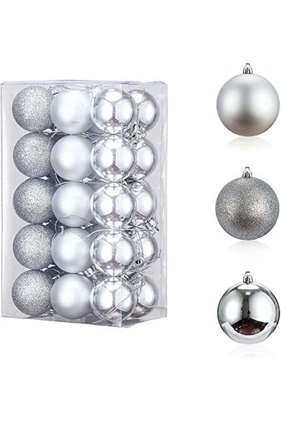 LessMo Set of 30 LessMo Christmas baubles, plastic, silver 6 cm