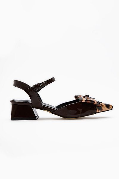 Limoya Sandale de damă Silvia Brown cu curele la gleznă Leopard Bow