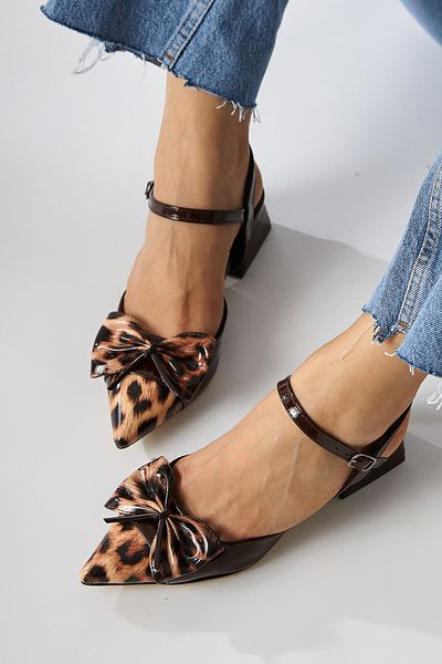 Limoya Sandale de damă Silvia Brown cu curele la gleznă Leopard Bow