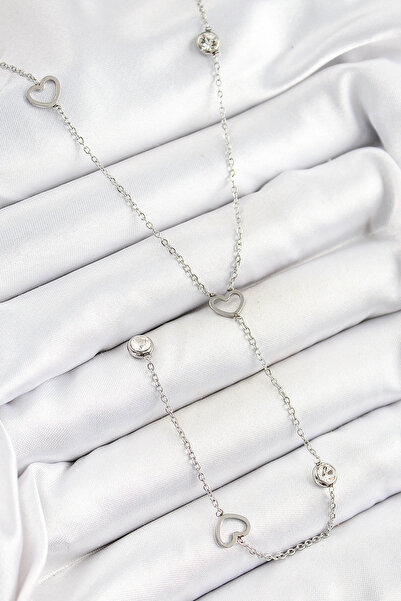 Skygo قلادة نسائية من الفولاذ 316L مرصعة بحجر الزركون على شكل قلب Y موديل فضي...