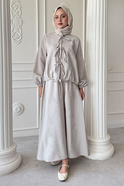 InStyle Stone Suit with Tie Detail Skirt