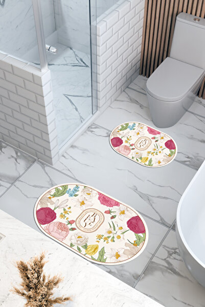 THEMODERNHANE Beauty Pattern Eco Bath Mat, Αντιολισθητική βάση, Πλένεται στο πλυντήριο, Ψηφιακή εκτύπωση Σετ 2