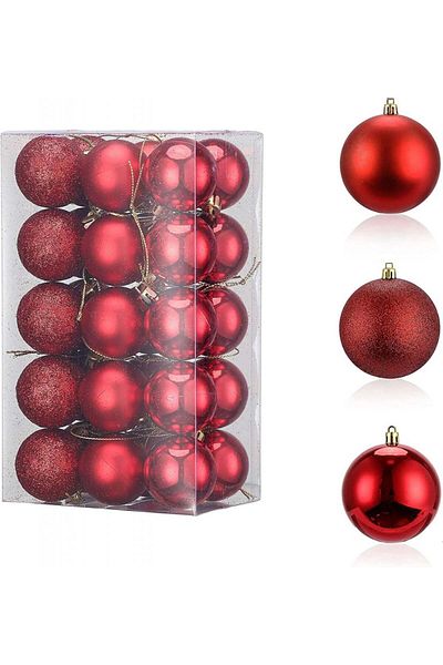 LessMo Set of 30 LessMo Christmas baubles, plastic, red, 4 cm