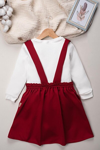 Mai Perla Girls' Set 2 Piece Salopet Dress Cotton Fabric Long Sleeve Bow Skirt Suit 1-5 Years