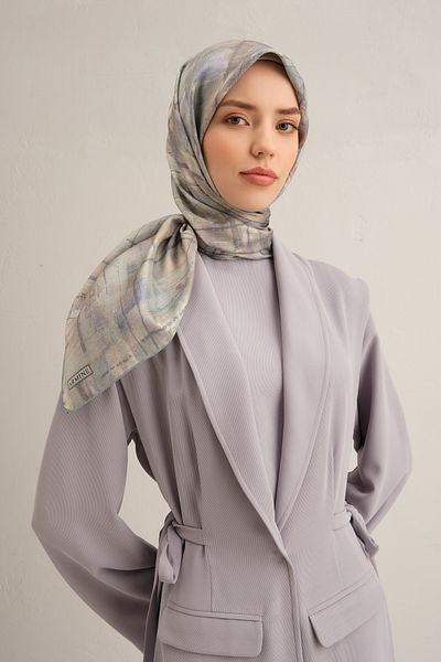 Armine Twill Silk Scarf 9339D Geometric Pattern Water Green-57