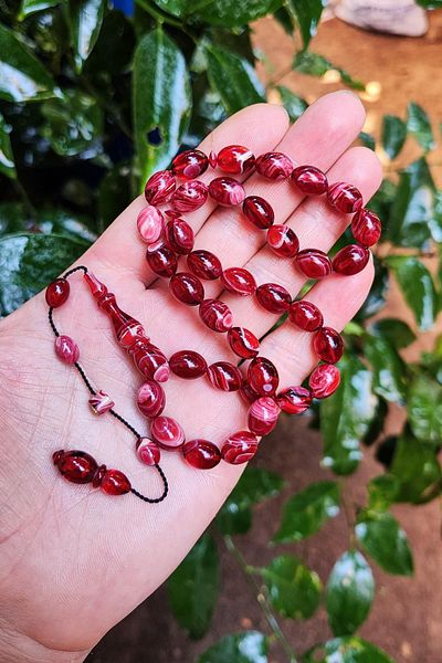 Vip Kehribar 8X11 mm Ayhan Turan Master Crafted Red White Fire Amber Prayer Beads