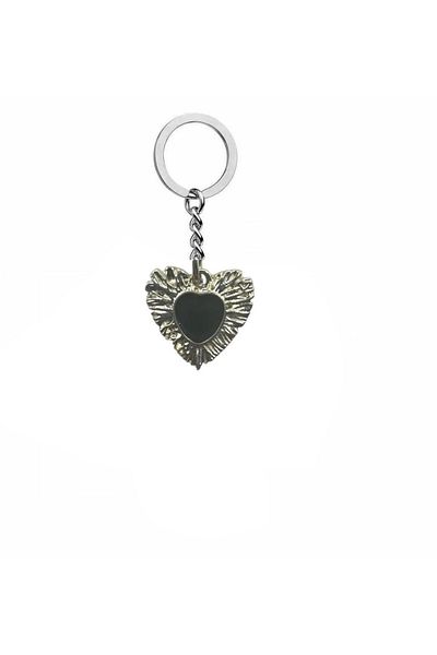 Herşey Nota Unisex Keychain with Black Stone Heart Figure – Symbol of Gothic Romance
