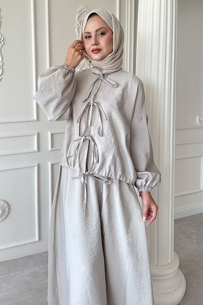 InStyle Stone Suit with Tie Detail Skirt