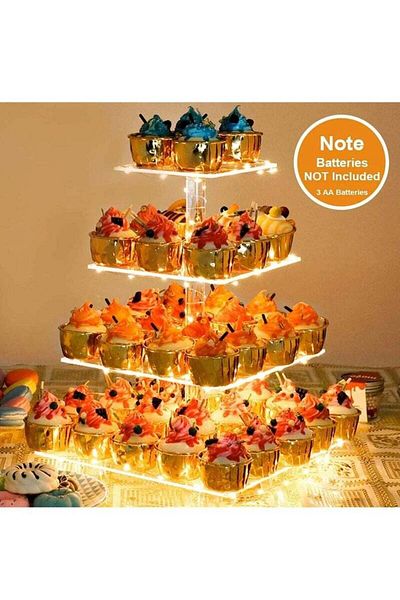 COOYA 4 Tiers Acrylic Cupcake Stand for Displaying Cupcake Tower Party Decorations, Displays