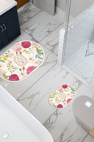 THEMODERNHANE Beauty Pattern Eco Bath Mat, Αντιολισθητική βάση, Πλένεται στο πλυντήριο, Ψηφιακή εκτύπωση Σετ 2