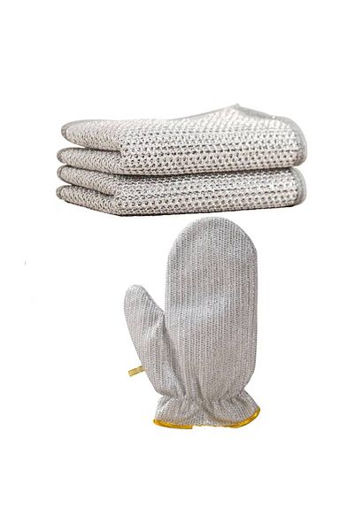 OEM Set 2 Cleaning Cloths and Multipurpose Gloves, Silver, 20x20cm
