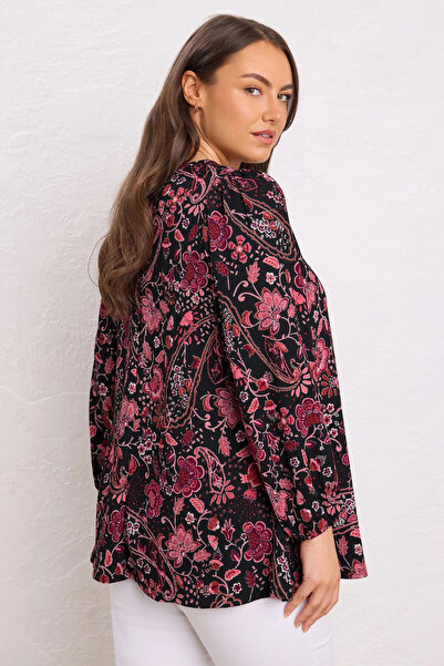 Stil Diva Plus Size V-Neck Long Sleeve Thin Fabric Blouse 615739