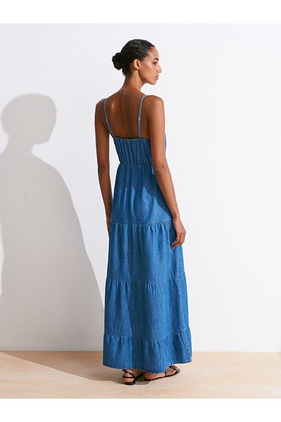 Dilvin 90566 Rochie lungă din denim din piese-Albastru