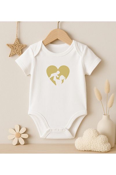 MODAT Mother Baby Heart Detailed Lap Printed Baby Bodysuit