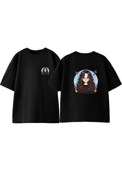 Anetos Μπλουζάκι Sweet Girl Μπροστά Πίσω με τύπωμα Βαμβακερό Μαύρο oversized