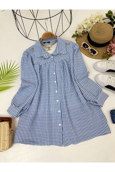 YEDİLALE Stone Robali Striped Summer Long Sleeve Tunic