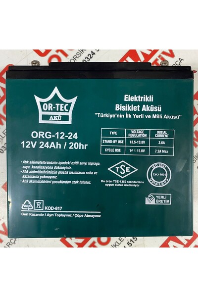 ORTEC 12V 24Ah E-Bike Akü Aralık 2025 Üretim Tarihi