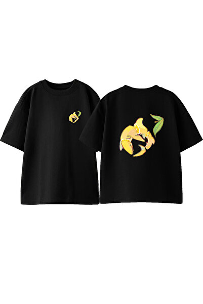 Anetos Tricou Scorpion Lemon Față Spate cu imprimeu Bumbac Negru supradimensi...