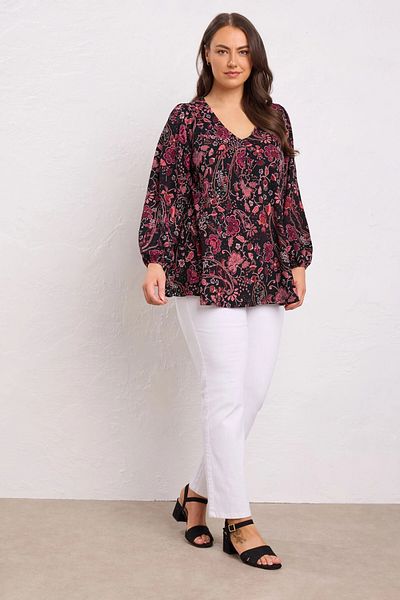 Stil Diva Plus Size V-Neck Long Sleeve Thin Fabric Blouse 615739