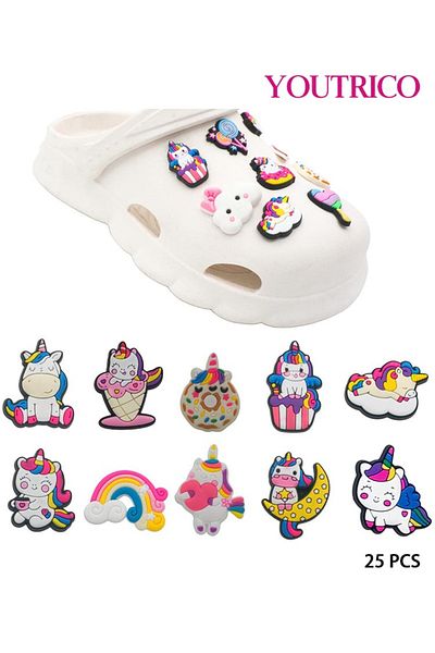 Youtrico 25pcs Colorful Unicorn Jibbitz Charms for PVC Slipper Ornament