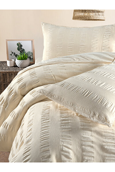 BED LİNE Seersucker Single Duvet Cover Set Beige Boxed
