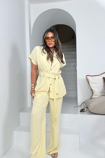 Sohotique By P Viscose Fabric Snap Fastener Suit Yellow