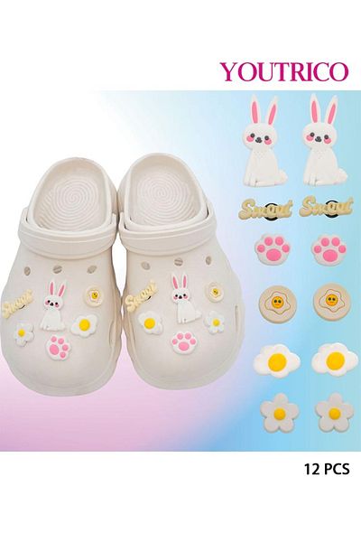 Youtrico 12pcs Rabbit Series Jibbitz Charms for PVC Slipper Ornament
