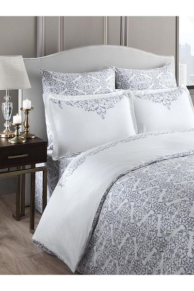 Karna Home Natural and Shiny Duvet Cover Set Luna Satin Linen Series 160X220