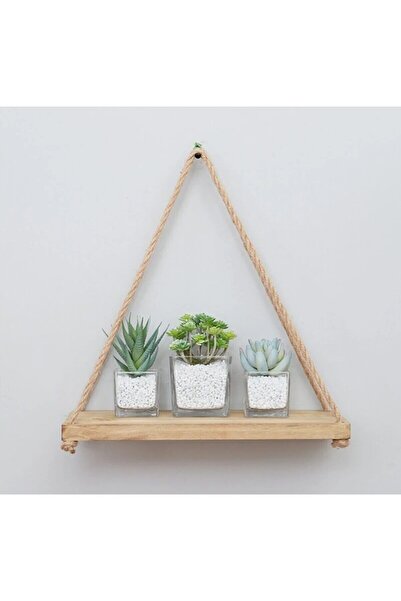 Feris Mobilya 4 Adet Dekoratif Ahşap Halatlı Duvar Rafı Kitaplık & Çiçeklik U...