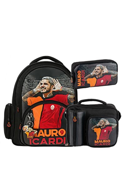 Galatasaray 3 Bölmeli Mauro Icardi Suni Deri Okul Çantası + Beslenme Çantası + Kalemlik