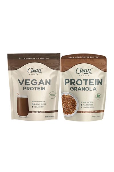 Clean Powders Vegan Protein 600 Gr - Coffee - Protein Granola 300 Gr - Chocolate Chip Set of 2